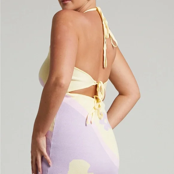 JACIE FLORAL COLOUR BLOCK MINI DRESS IN LILAC & YELLOW - NWOT - Picture 5 of 7